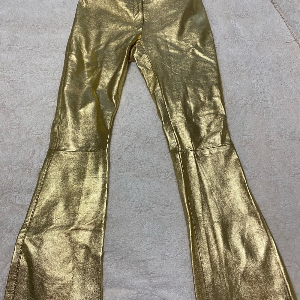 Gold Genuine Leather Pants
